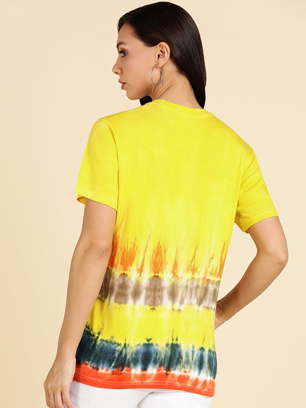 Yellow Tie Dye Cotton Regular Fit T-shirts (W1294)