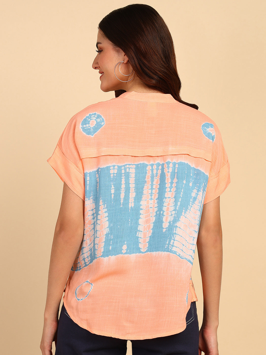 Hand Tie Dyed Orange Top for Women (W1522)