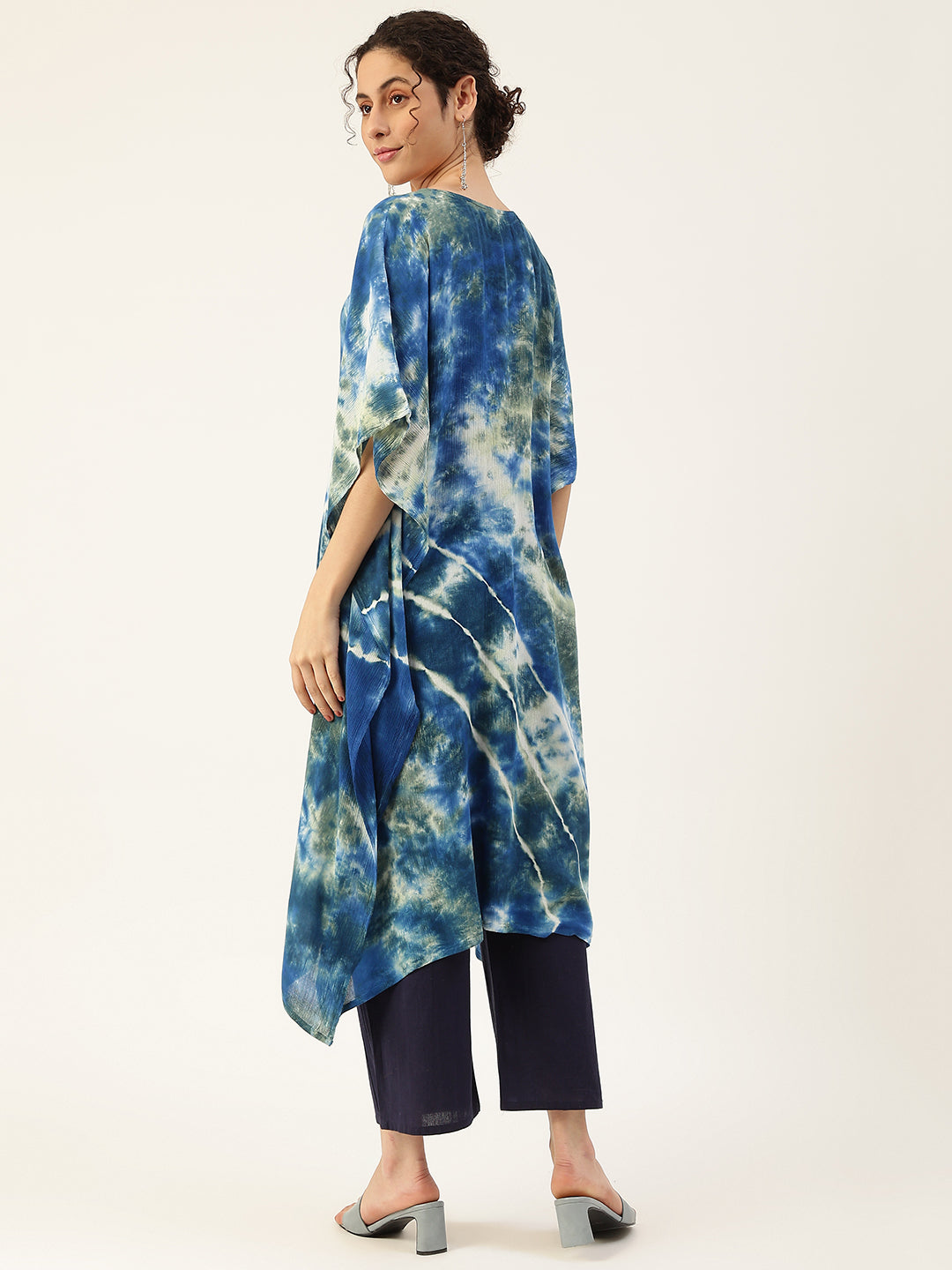 Rayon Crepe Tie Dye Blue Kaftan Kurta (W1209)