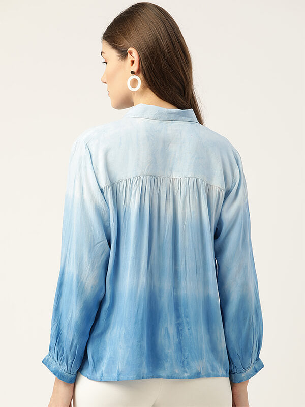 Rayon Hand Dyed Tie-Dye Blue Loose Fit Shirt (W1198)