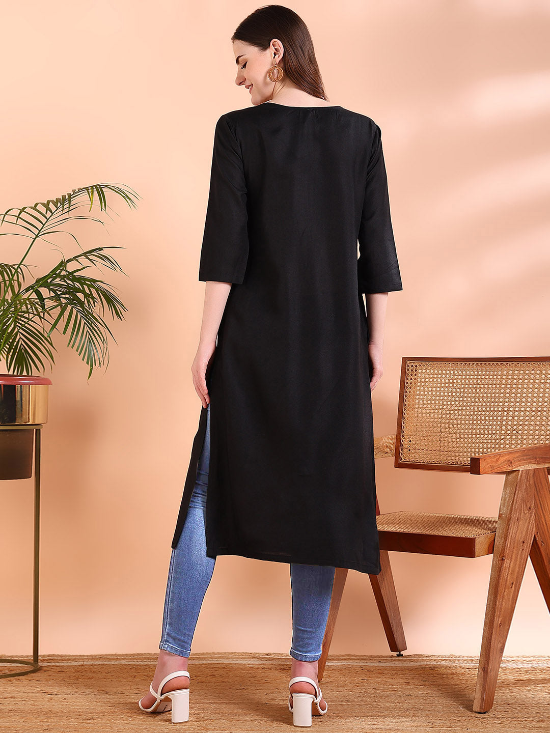 Black Straight Kurta with Soft Rayon (W1571)