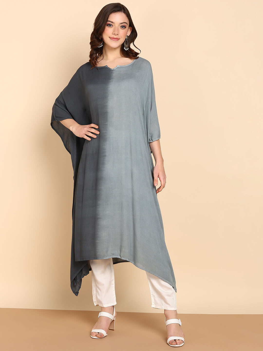 Hand Dyed Loose Fitted Crepe Kaftan Kurta (W1442)