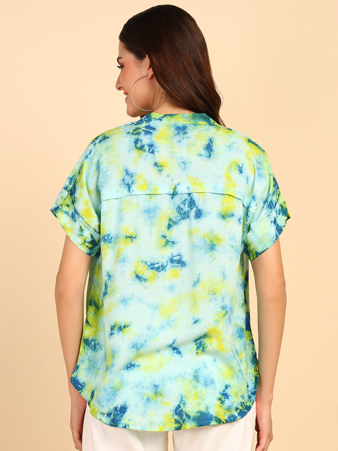 Hand Tie Dyed Light Blue Top for Women (W1523)