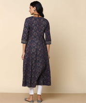 Pure Cotton Printed & Embroided Blue Anarkali Kurta (W1180)