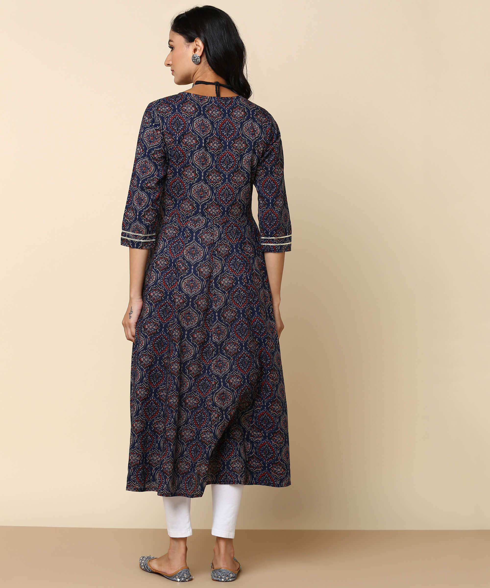 Pure Cotton Printed & Embroided Blue Anarkali Kurta (W1180)