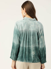 Rayon Tie Dye Loose Fit Green Loose Fit Shirt (W1199)