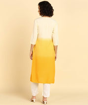 Rayon Ombre Yellow Tie Dye Straight Kurta With Adda Work (W1375)