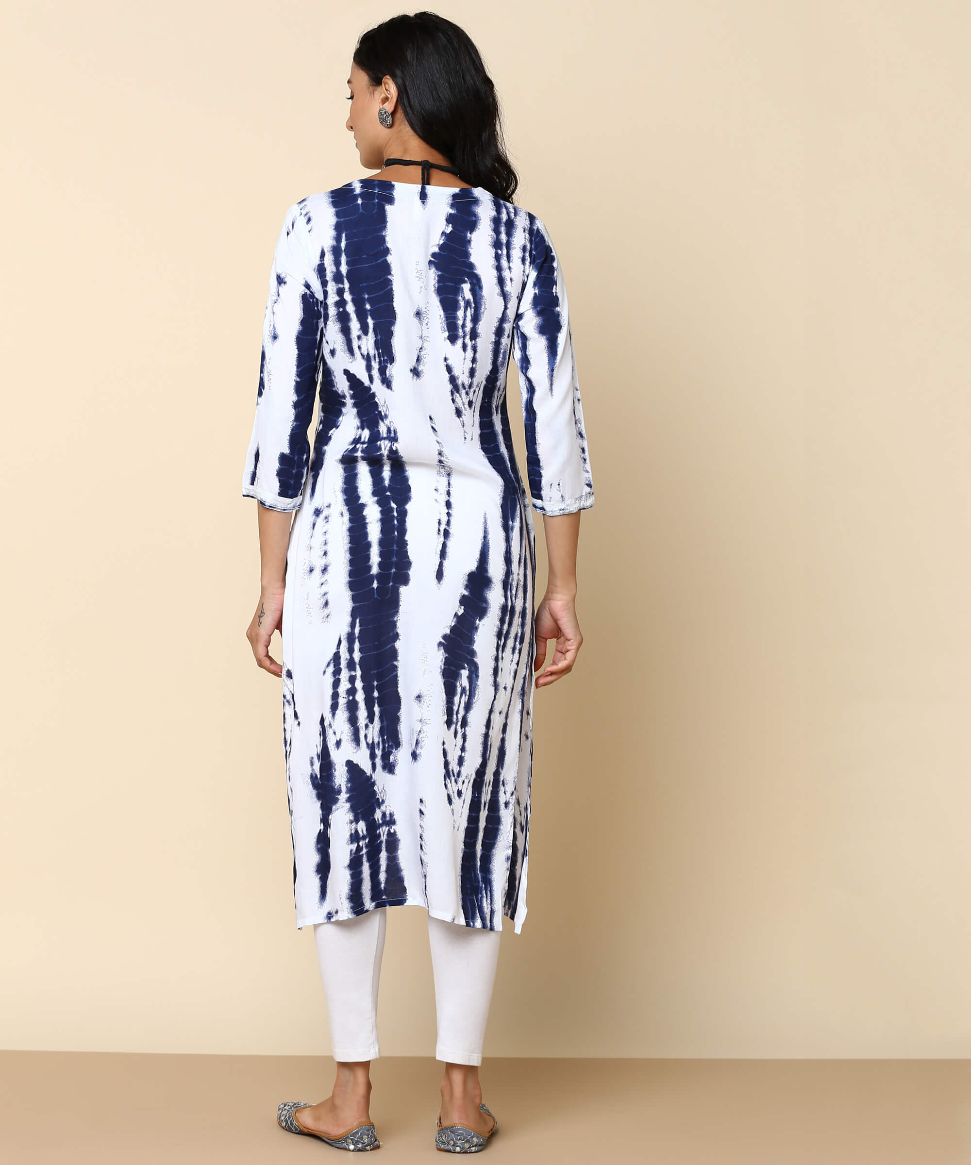 Rayon Tie Dye White Straight Kurta (W1308)