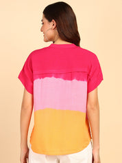 Hand Tie Dyed Multicolor Top for Women (W1525)