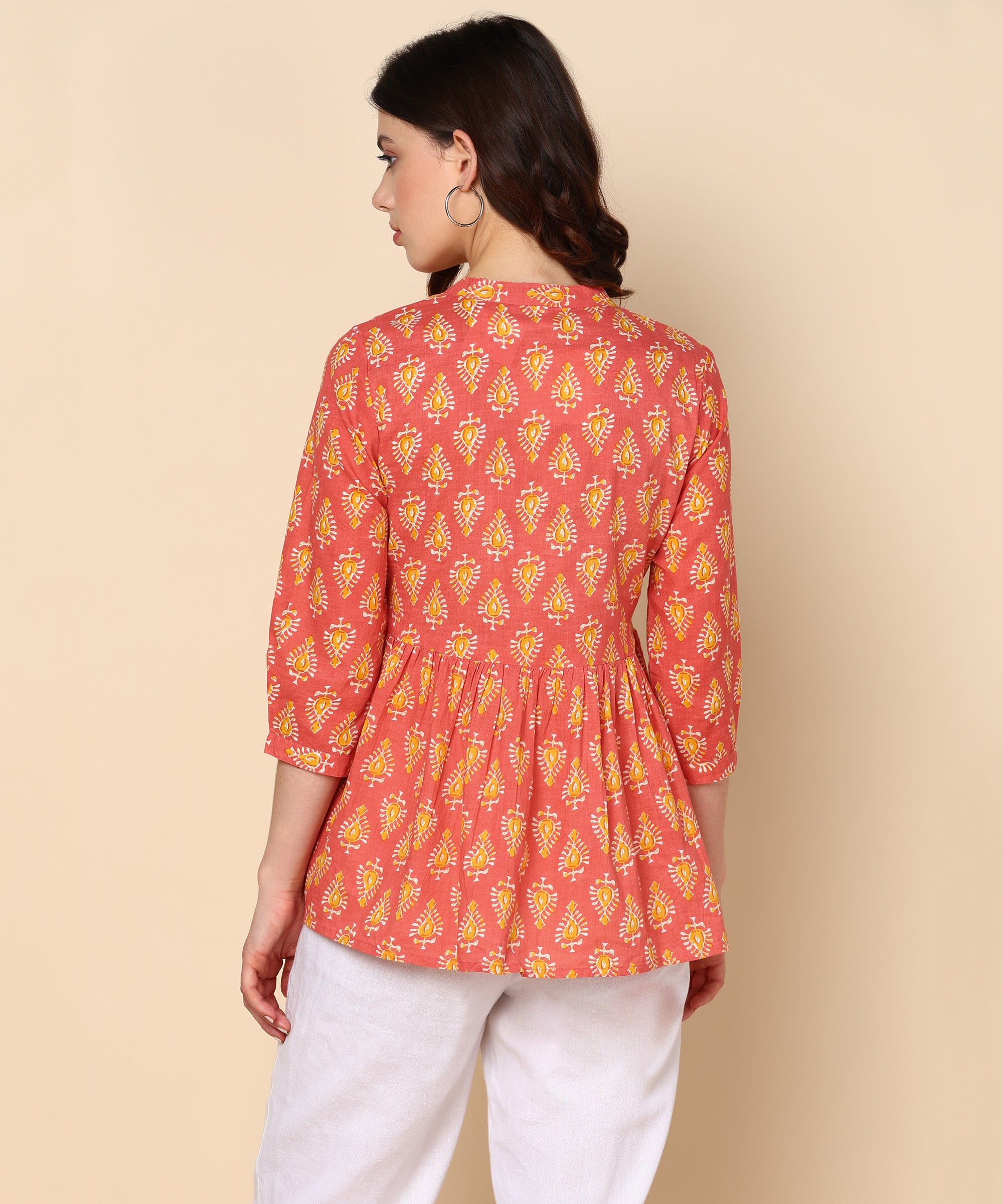 Printed Cotton Orange Top (W1344)