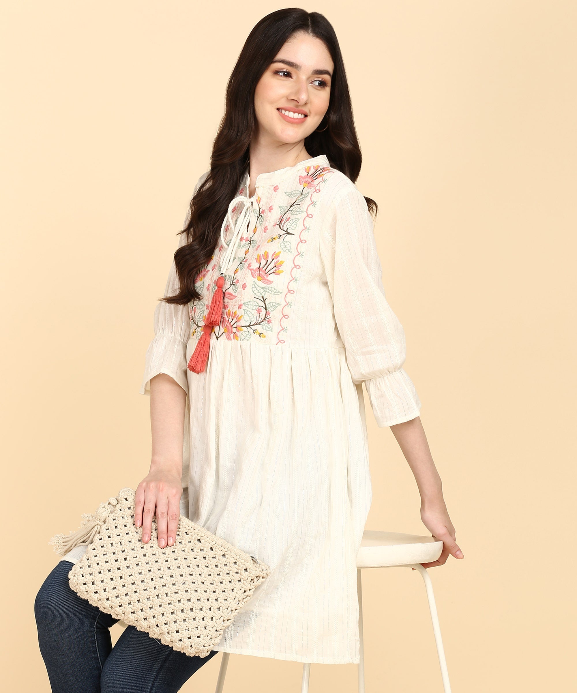 Pink Cotton Lurex Embroidered Tunic (W1399)