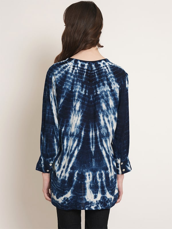 Rayon Tie Dye Blue Rayon Slub Shirt (W1342)