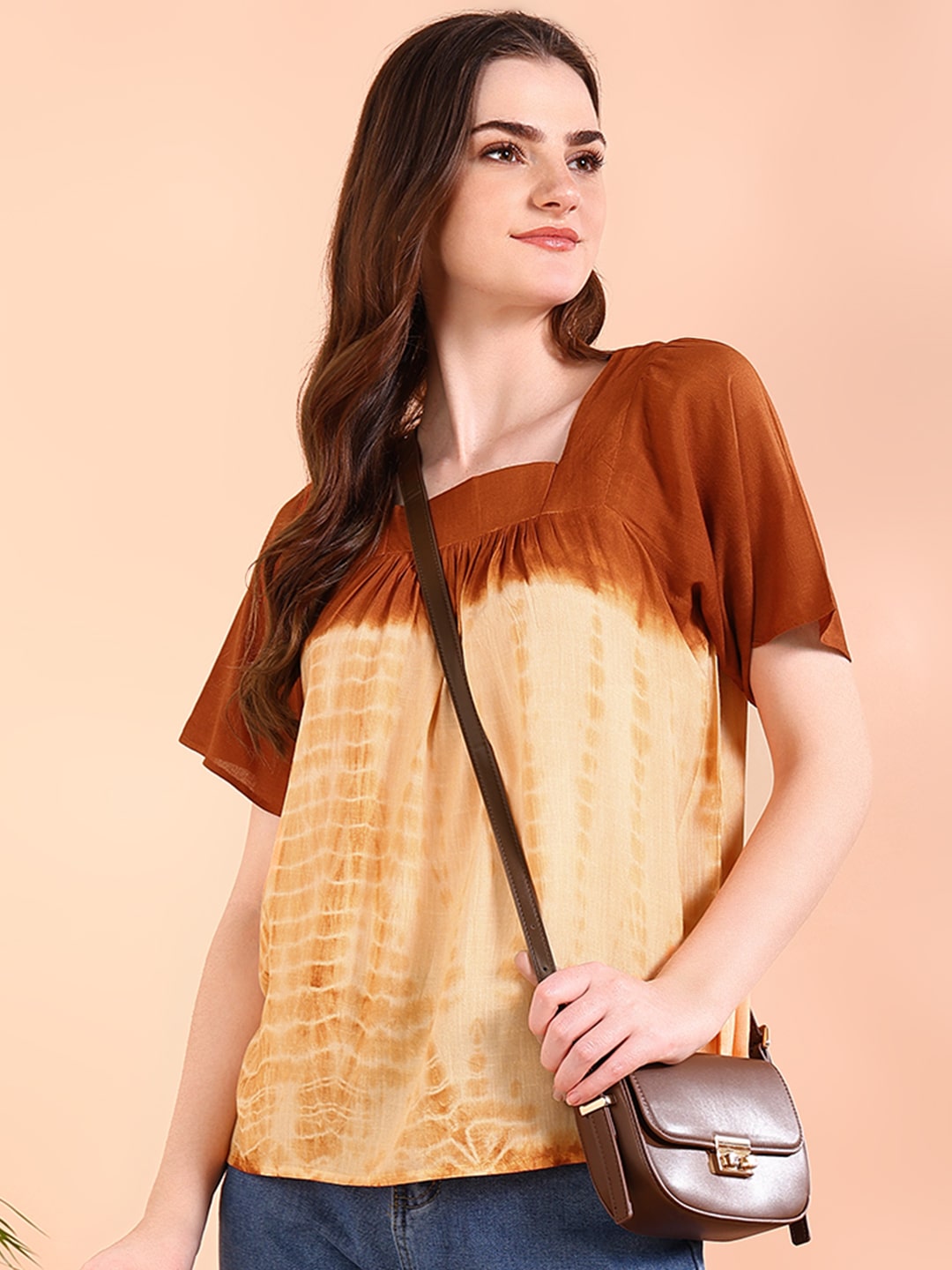 Vibrant Orange Tie-Dye Everywhere Top In Soft Rayon (W1563)