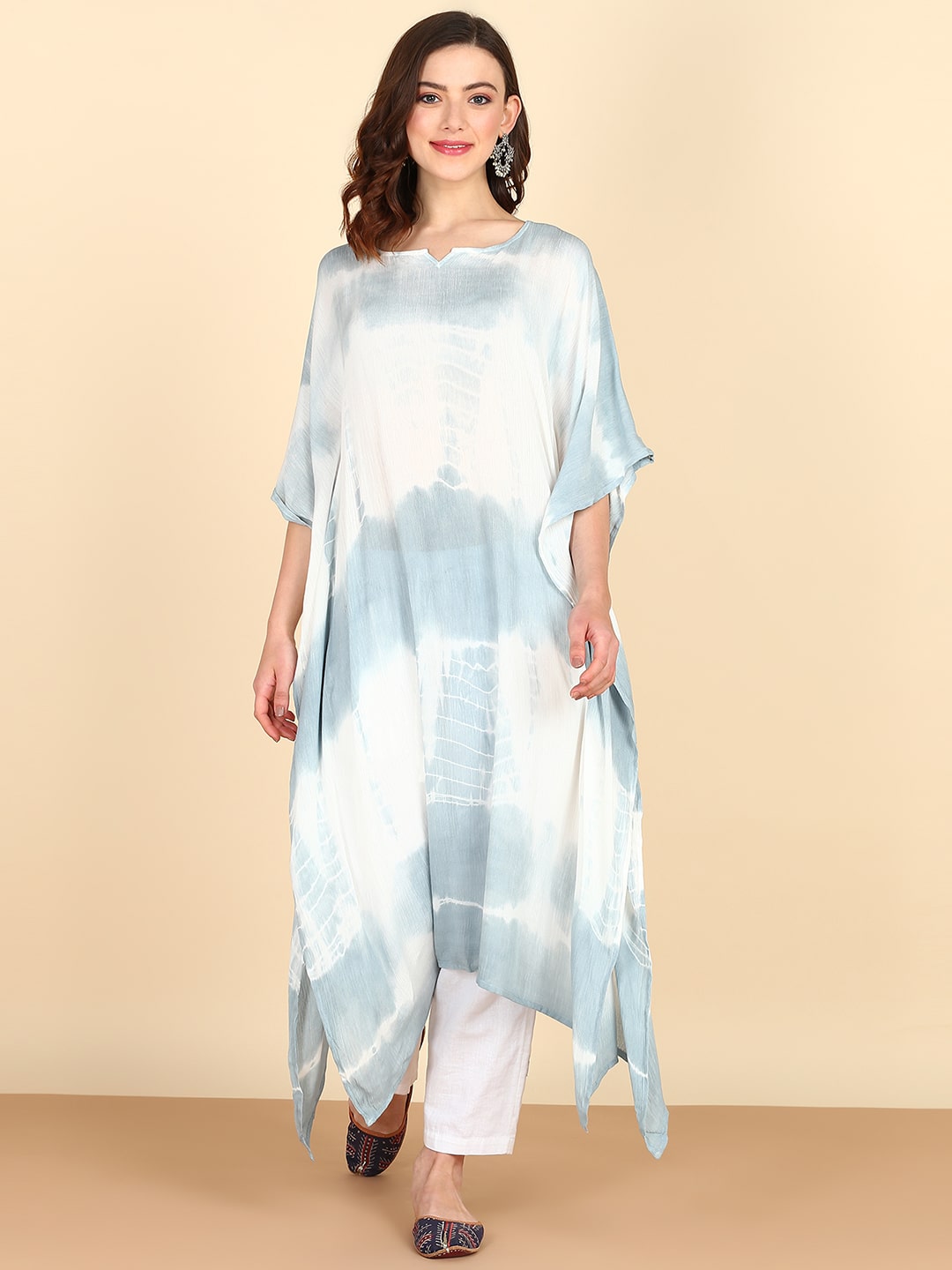 Rayon Hand Dyed Tie Dye Grey Kaftan (W1159)