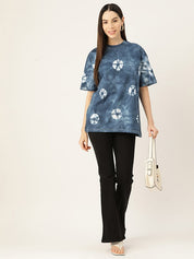 Cotton Tie Dye Blue Oversize T-shirts (W1290)