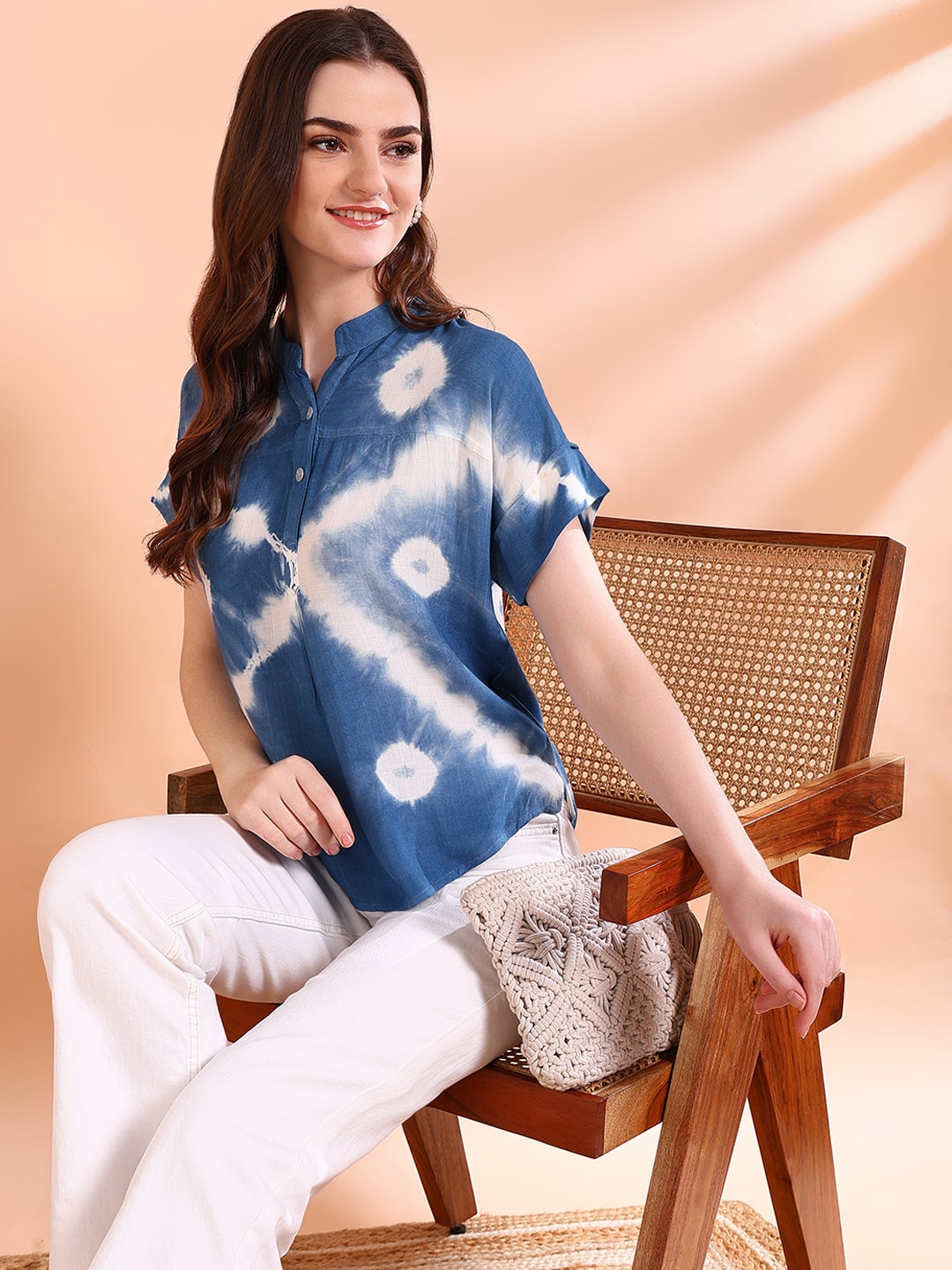 Vibrant Blue Tie-Dye Everywhere Top In Soft Rayon (W1544)