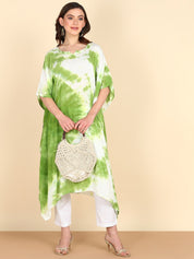 Rayon Tie Dye Light Green White Kaftan kurta (W1352)