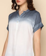 White and Smokey Grey Ombre Dyed Rayon Slub Top (W1422)