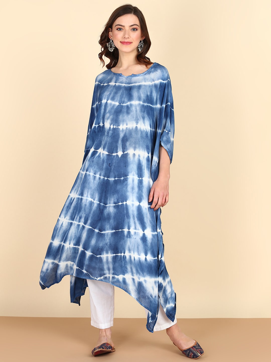 Rayon Tie Dye Blue Kaftan Kurta (W1358)