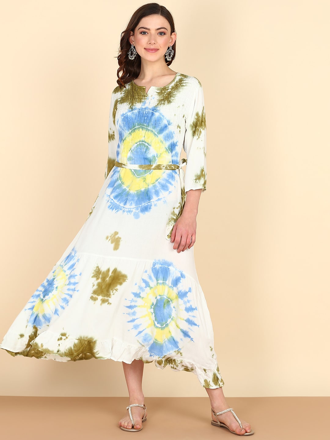 Rayon Tie Dye White Midi Dress (W1212)