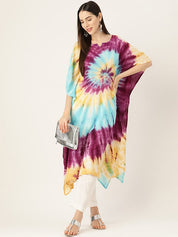 Rayon Tie Dye Spiral Pink Yellow Kaftan kurta (W1347)