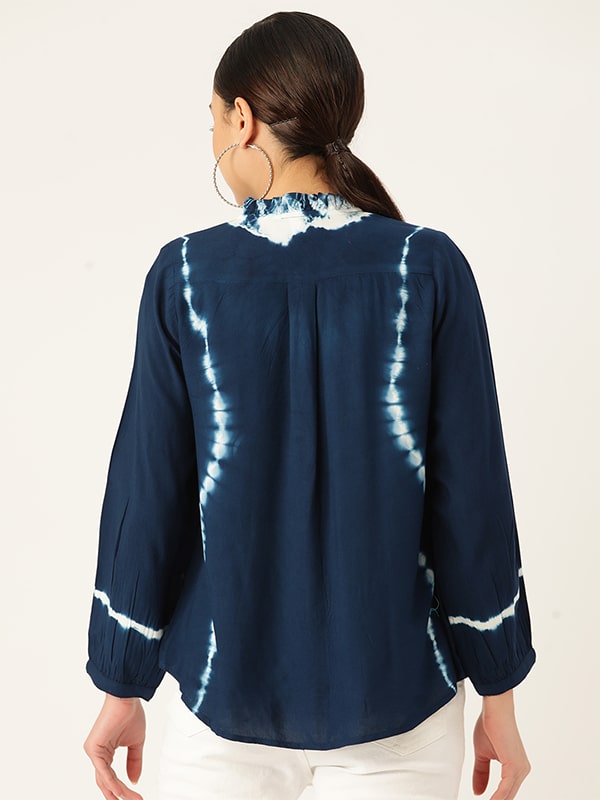 Rayon Blue Frill Neck Shirt (W1333)