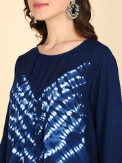 Rayon Tie Dye Blue Pleated Top (W1331)