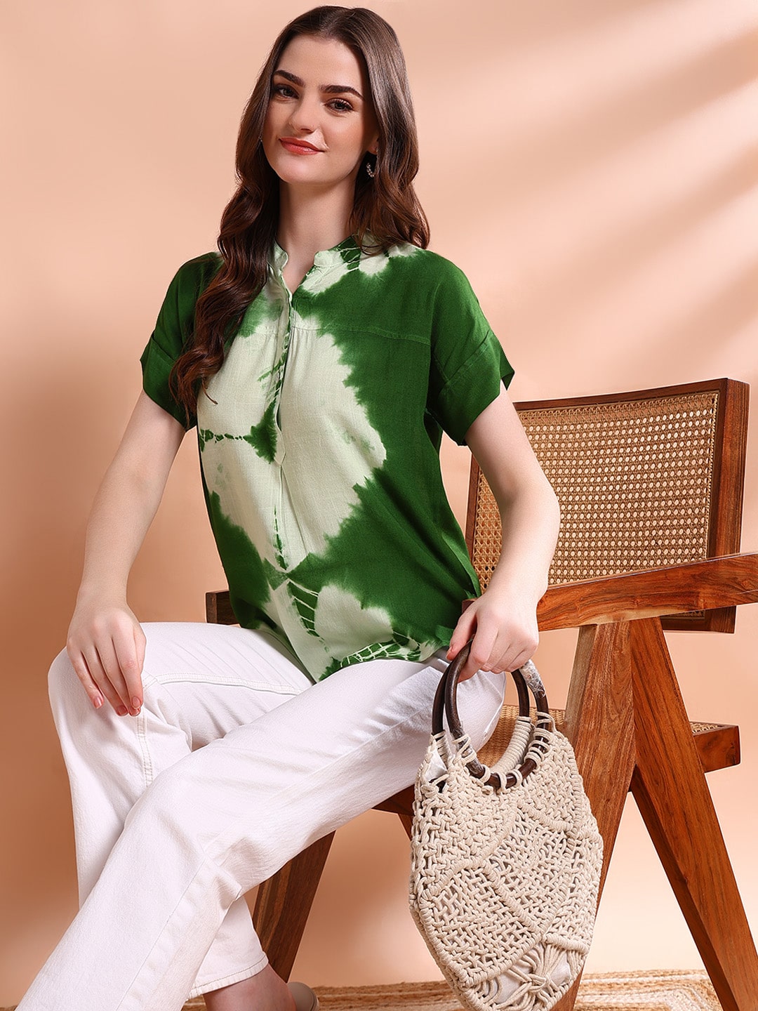 Vibrant Green Tie-Dye Everywhere Top In Soft Rayon (W1548)