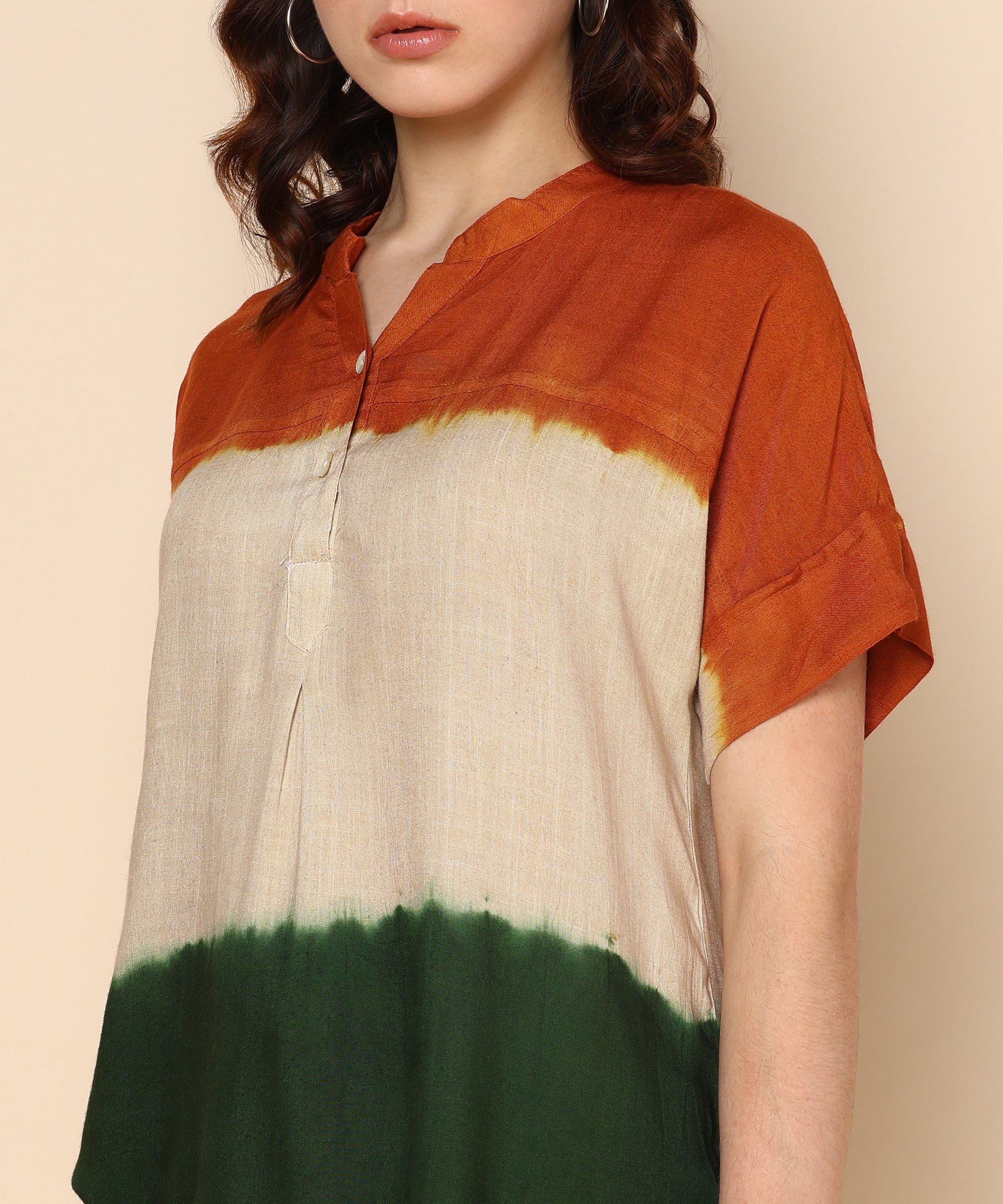 Indian Flag-Inspired Tri-Colored Ombre Dyed Rayon Top (W1416)