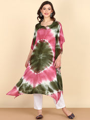 Rayon Tie Dye Pink Green Kaftan kurta (W1356)