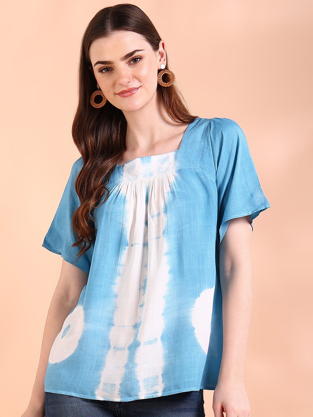 Vibrant Blue Tie-Dye Everywhere Top In Soft Rayon (W1562)