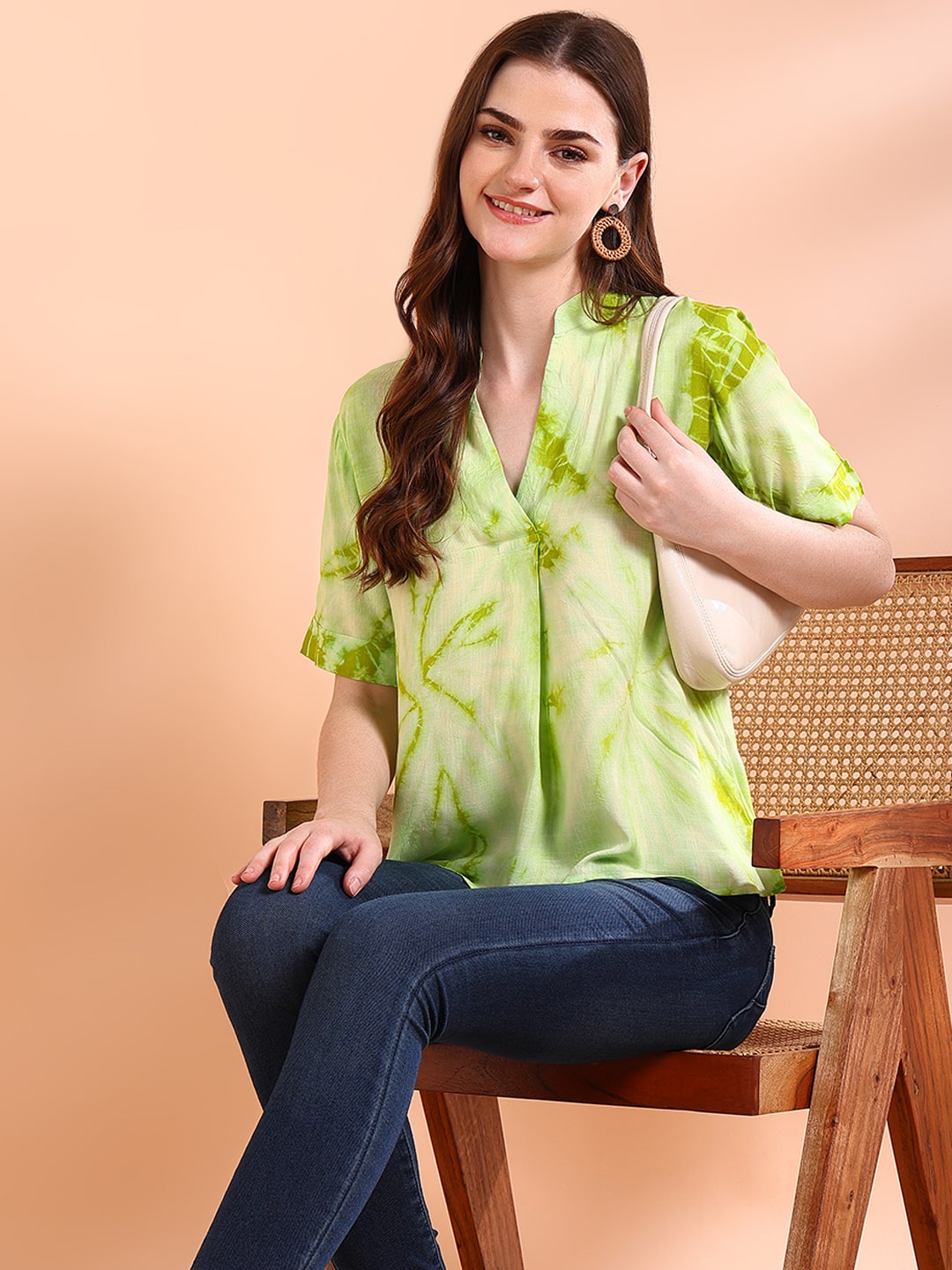 Vibrant Green Tie-Dye Everywhere Top In Soft Rayon (W1564)