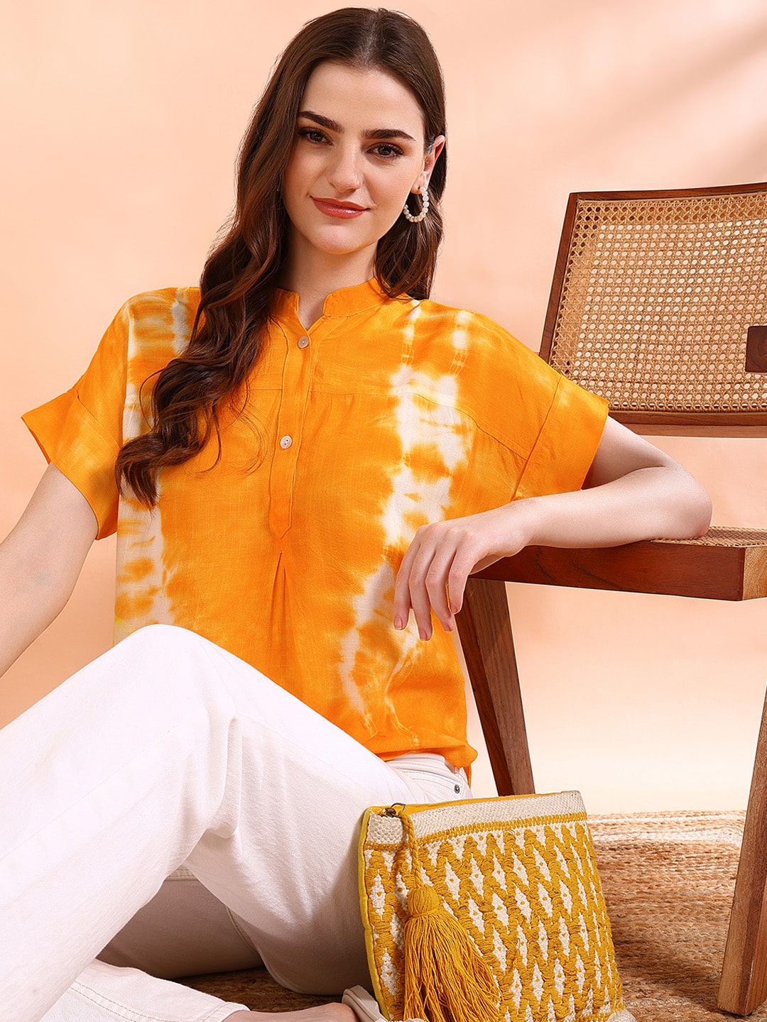 Vibrant Yellow Tie-Dye Everywhere Top In Soft Rayon (W1542)