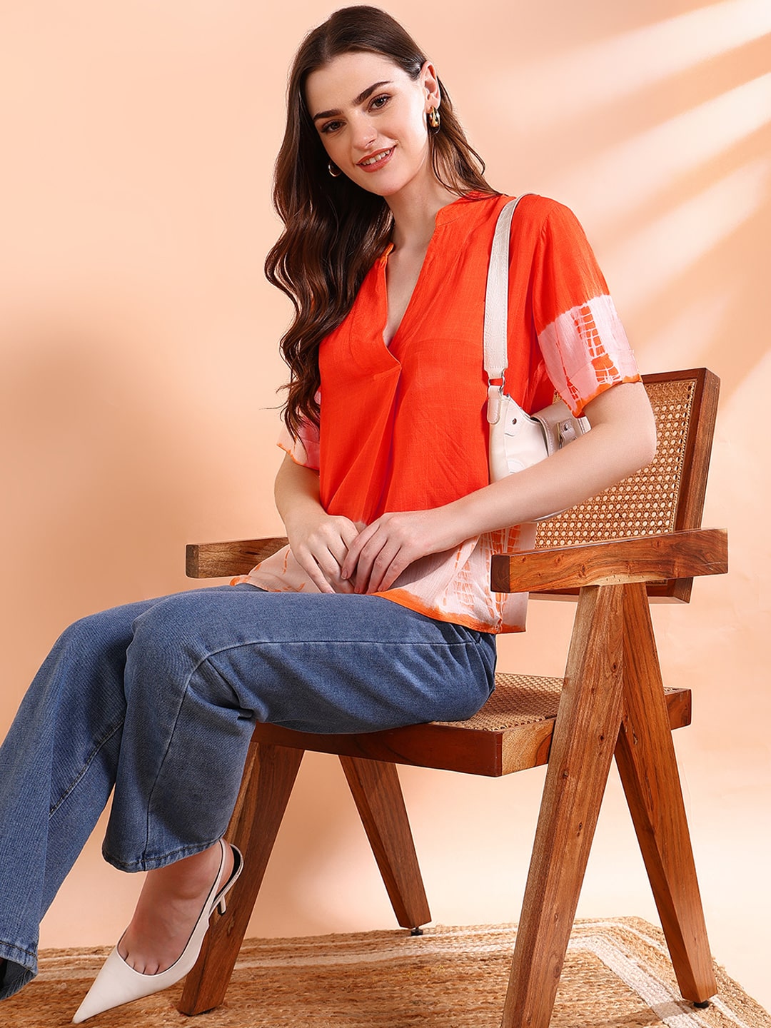 Vibrant Orange Tie-Dye Everywhere Top In Soft Rayon (W1565)