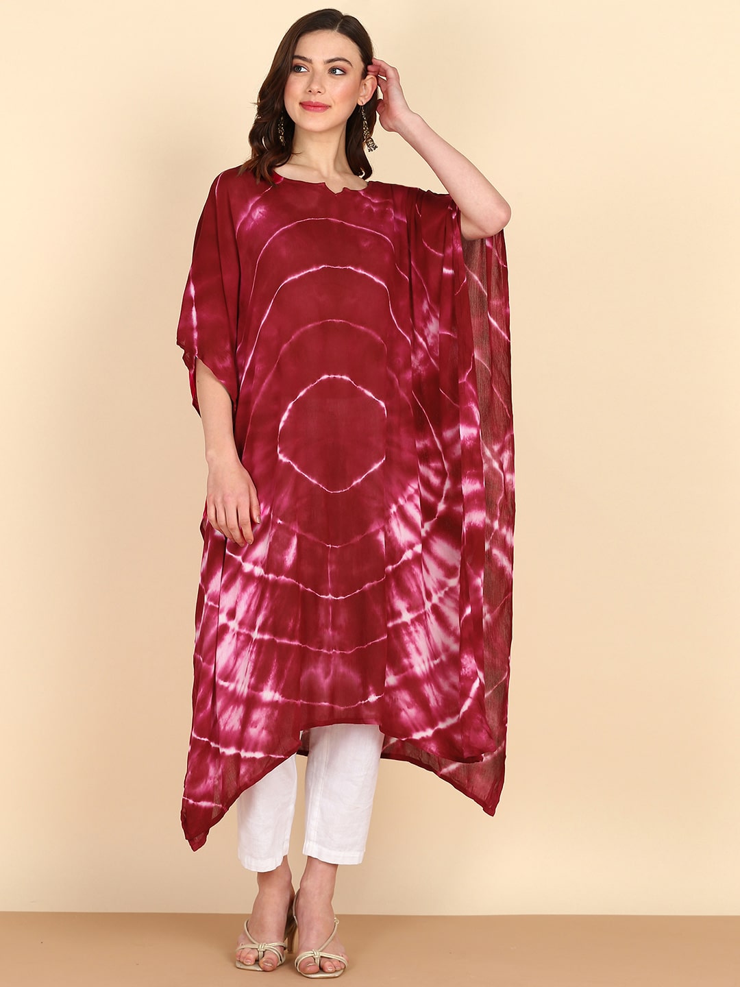 Rayon Tie Dye Pink Kaftan Kurta (W1357)