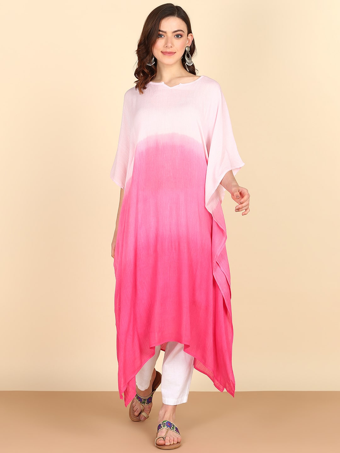 Rayon Hand Dyed Tie Dye Ombre Pink Kaftan (W1158)