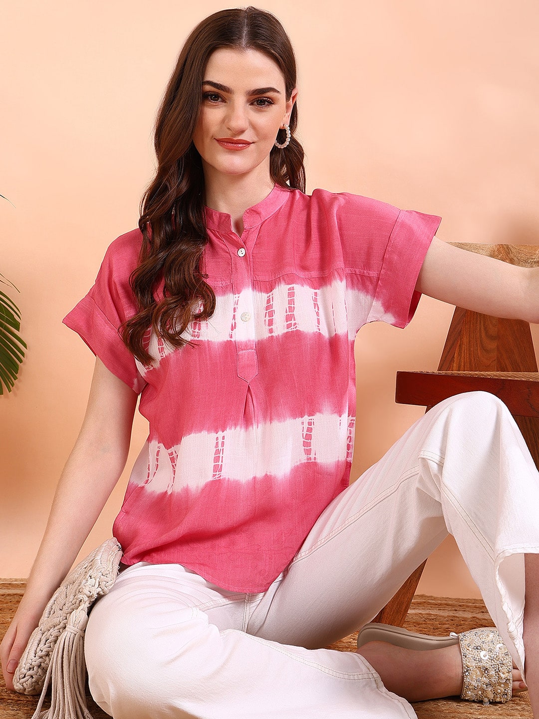 Vibrant Pink Tie-Dye Everywhere Top In Soft Rayon (W1547)