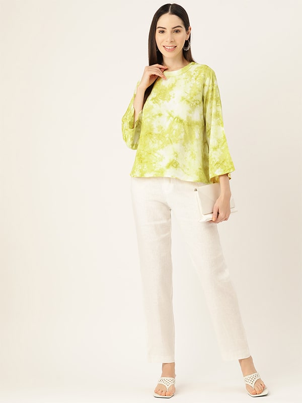 Rayon Tie Dye Green Off White Top (W1335)