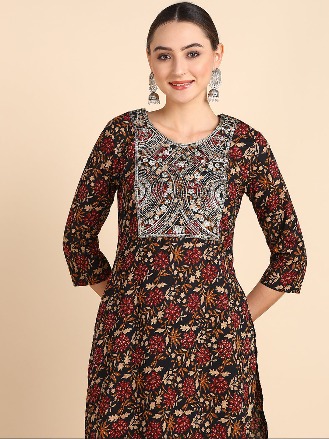 Women Embroidered Printed Rayon Straight Kurta (W1517)