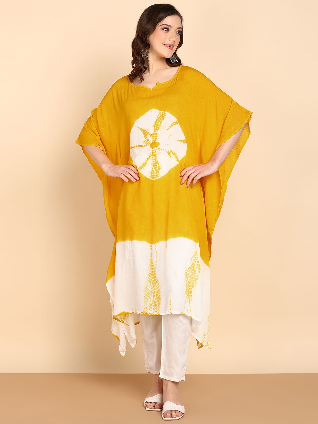 Hand Dyed Loose Fitted Crepe Kaftan Kurta (W1433)