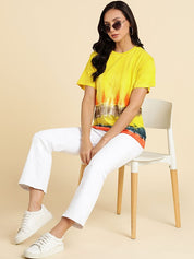 Yellow Tie Dye Cotton Regular Fit T-shirts (W1294)