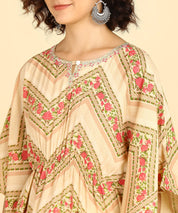 Rayon Brown Floral Print Kaftan Set with Adda Gotta Patti Work (W1393)