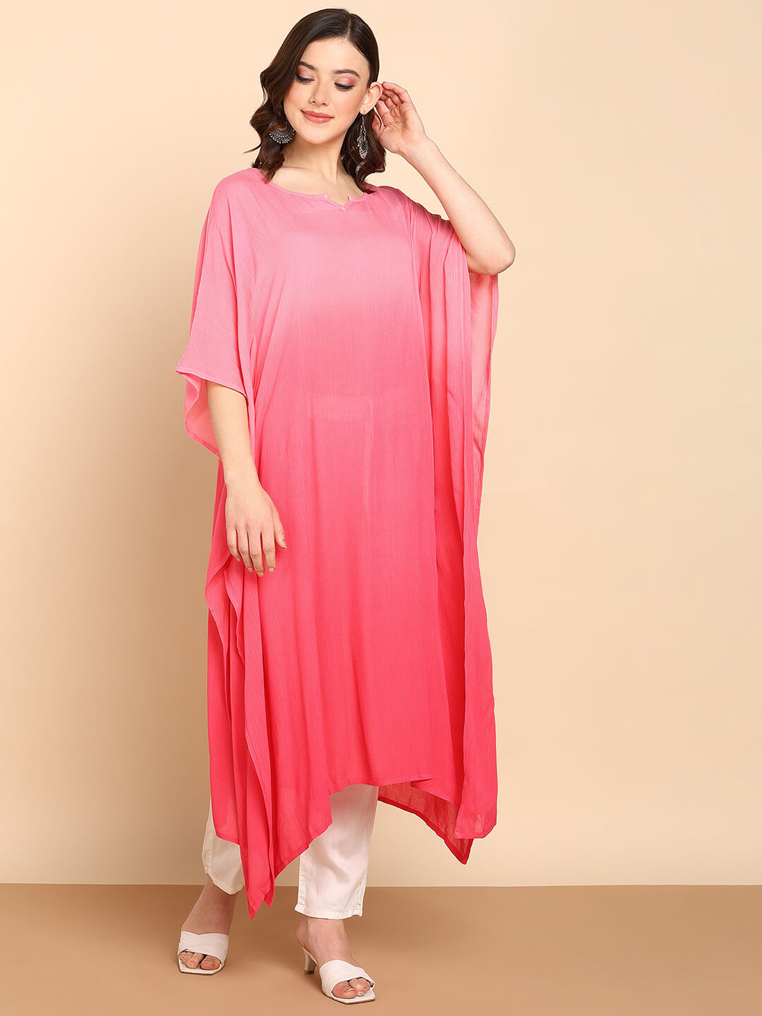 Hand Dyed Loose Fitted Crepe Kaftan Kurta (W1441)