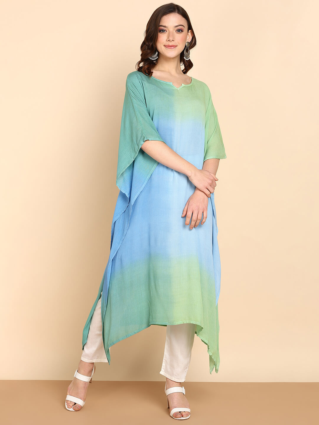 Hand Dyed Loose Fitted Crepe Kaftan Kurta (W1443)