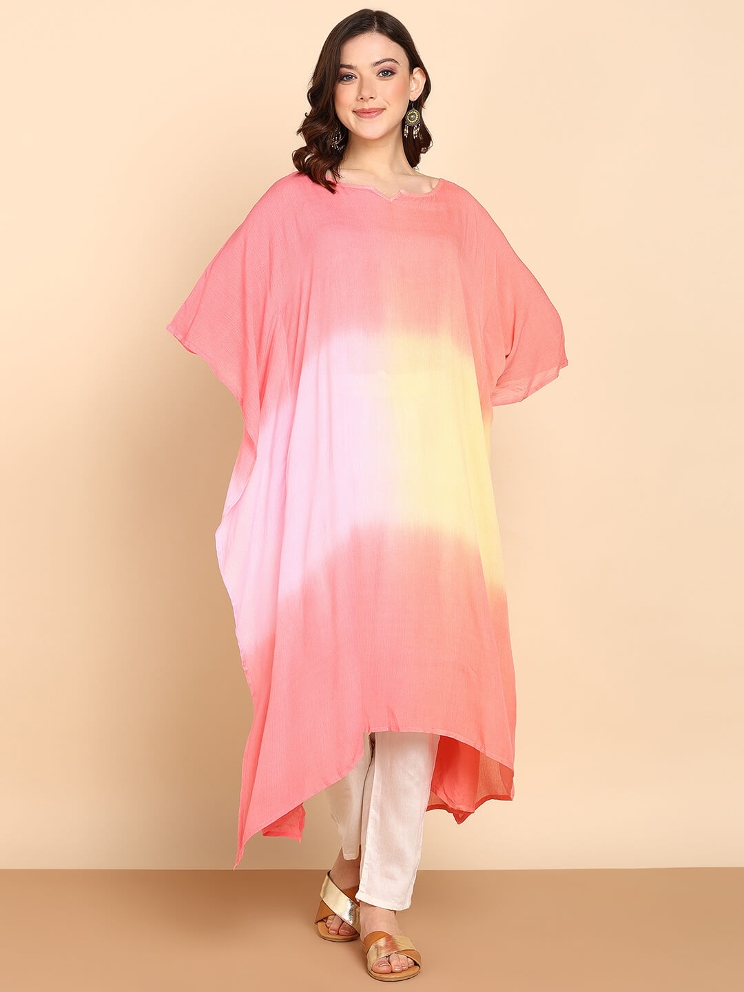 Hand Dyed Loose Fitted Crepe Kaftan Kurta (W1434)