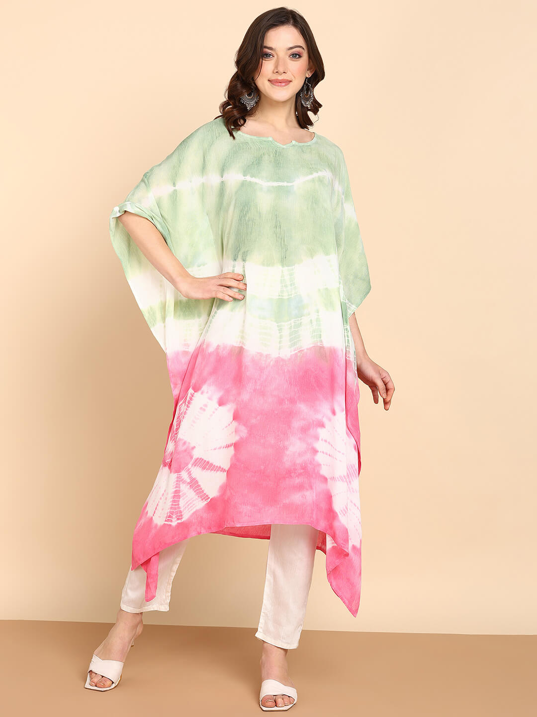 Hand Dyed Loose Fitted Crepe Kaftan Kurta (W1427)