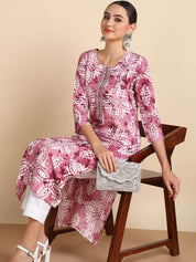 Women Embroidered Printed Rayon Straight Kurta (W1504)