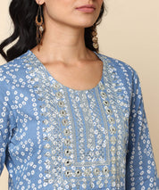 Pure Cotton Grey Bandhej Kurti With Sequins Embroidery Work (W1362)