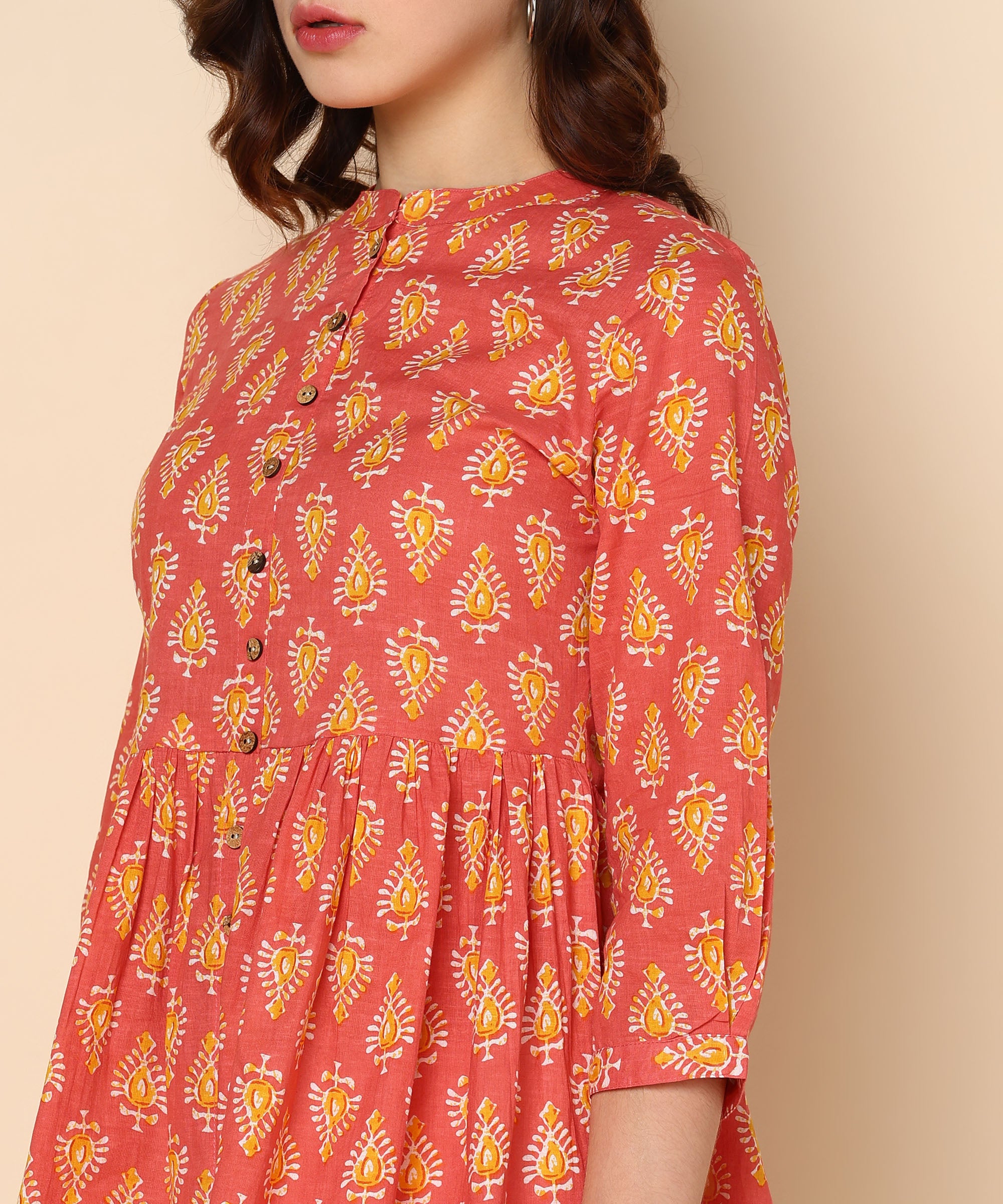 Printed Cotton Orange Top (W1344)