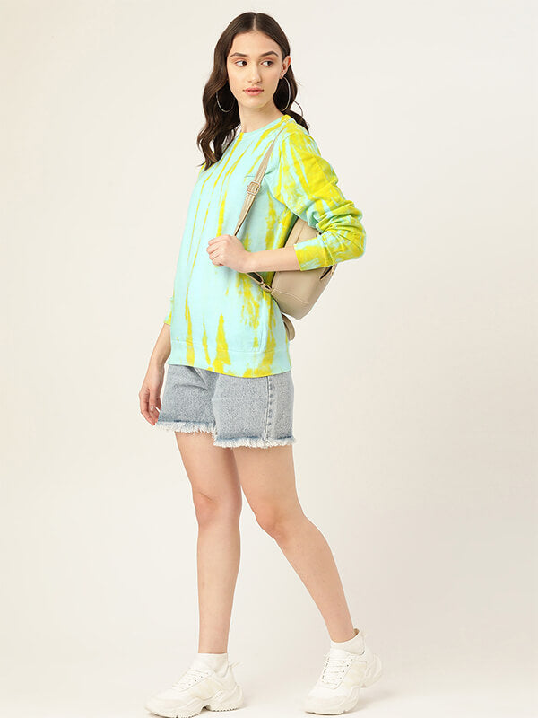 Pure Cotton Tie Dye Sea Green Sunrays Sweatshirt (W1318)